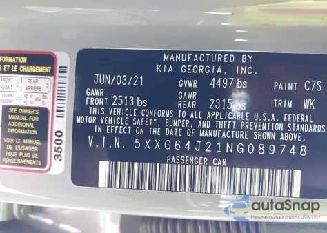 2022 Kia K5 Gt-Line z USA, uszkodzony, nr VIN 5XXG64J21NG089748